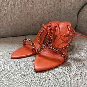 Aje. Orange Jewel Sculptural Strappy Heels Size EU 37